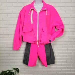 Vintage 80s Starbus Australia windbreaker shorts set sz S hot pink retro sporty